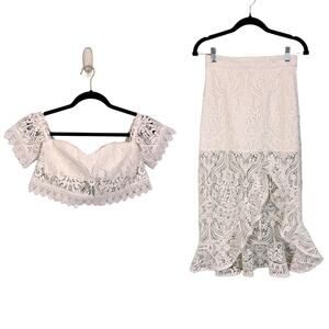 VELVI Top & Skirt 4 White Coord Set Crochet Lace Romantic Party Beach Wedding